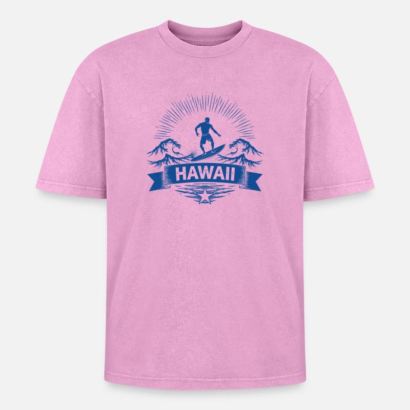 Hawaii Surfer Surfer on Pacific Wave - Oversized Unisex Premium Acid-Washed T-Shirt - acid washed pink