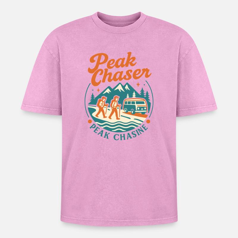 Peak Chaser Abenteuer - Oversized Unisex Premium Acid-Washed T-Shirt - Pink Acid Wash