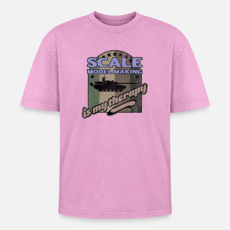 Scale Model Making Therapy - Oversized Unisex Premium Acid-Washed T-Shirt - acid washed pink