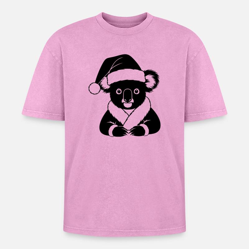 Weihnachts-Koala Comic – Schwarz Weiß - Oversized Unisex Premium Acid-Washed T-Shirt - Pink Acid Wash
