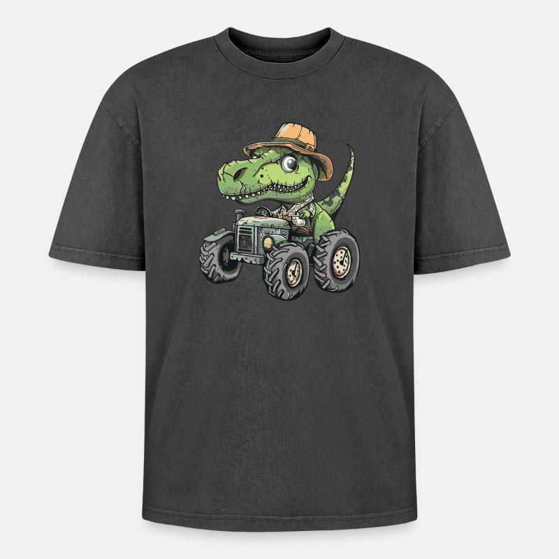 Dinosaurier T-Rex Traktor Farmer - Oversized Unisex Premium Acid-Washed T-Shirt - undefined