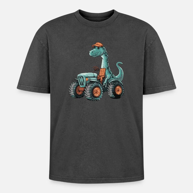 Dinosaurier brontosaurus Traktor Farmer - Oversized Unisex Premium Acid-Washed T-Shirt - undefined