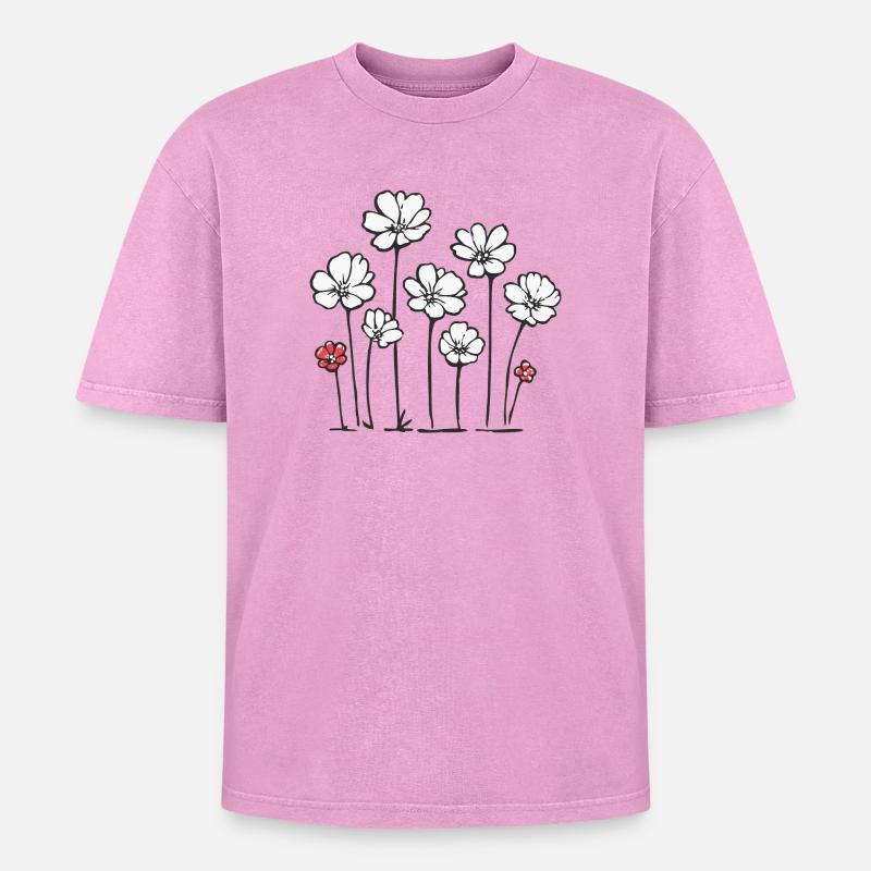 Delicate Wildflower Pattern - Oversized Unisex Premium Acid-Washed T-Shirt - acid washed pink