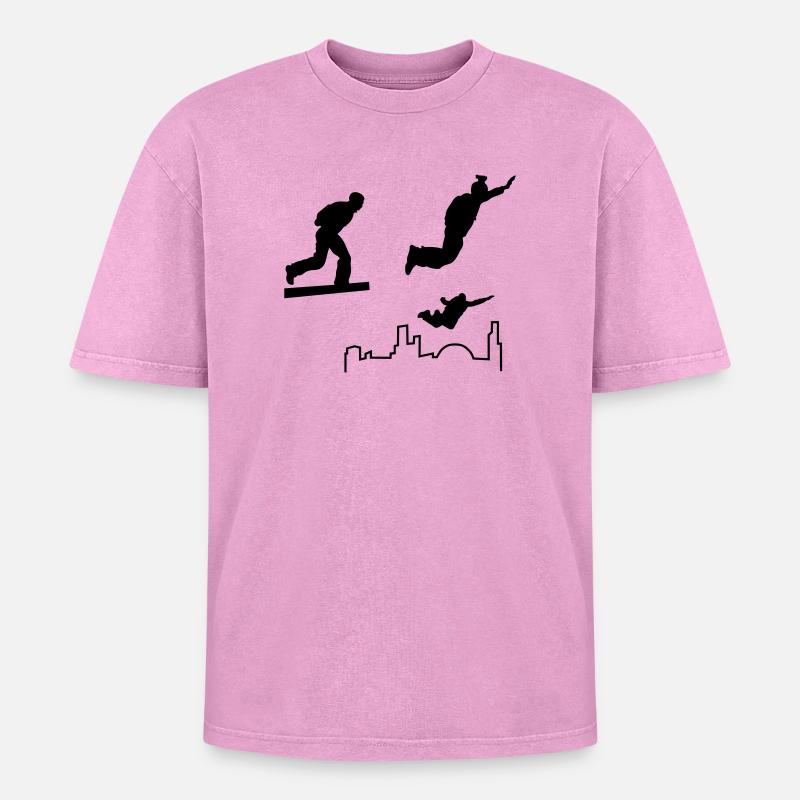 Base jumping - Oversized Unisex Premium Acid-Washed T-Shirt - acid washed pink