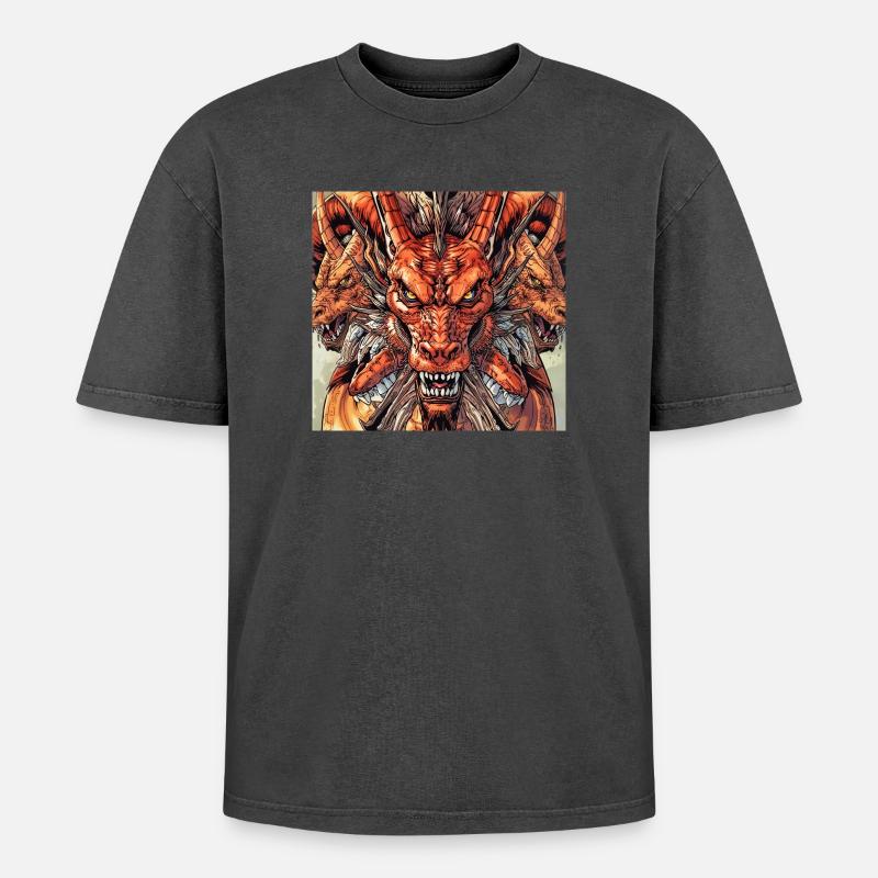 Dreiköpfige Drachen-Fireview - Oversized Unisex Premium Acid-Washed T-Shirt - Pink Acid Wash