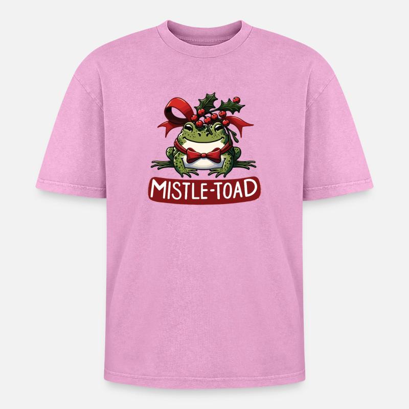 Mistle-Toad Funny Christmas Toad Pun - Oversized Unisex Premium Acid-Washed T-Shirt - acid washed pink