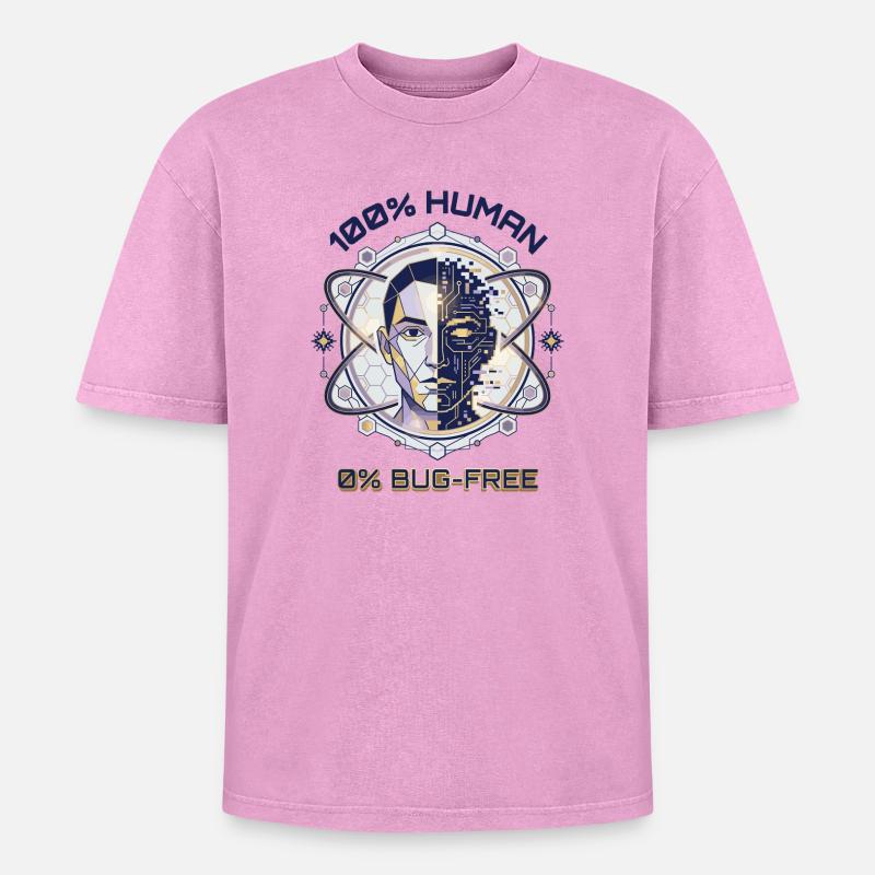 Menschlicher Glitch Code - Oversized Unisex Premium Acid-Washed T-Shirt - Pink Acid Wash