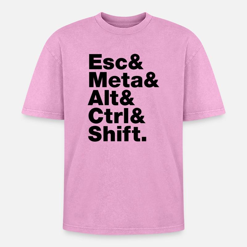 Esc & Meta & Alt & Ctrl & Shift - Oversized Unisex Premium Acid-Washed T-Shirt - acid washed pink