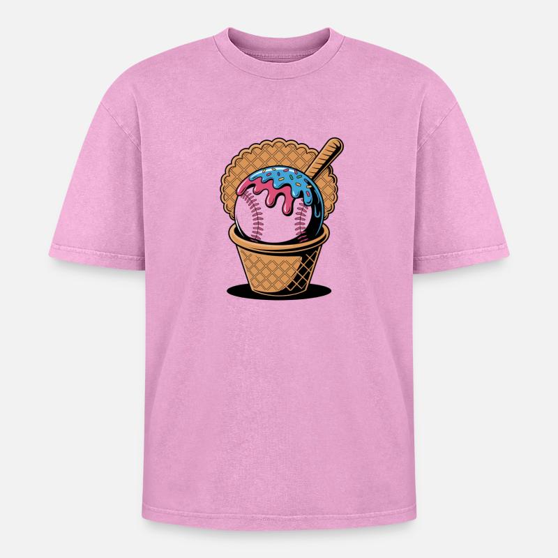 Baseball Eiscreme In Waffel Mit Schläger - Oversized Unisex Premium Acid-Washed T-Shirt - Pink Acid Wash