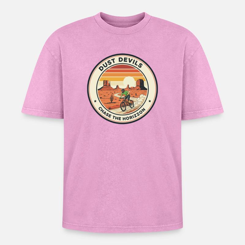 Dust Devils Desert Horizon MTB - Oversized Unisex Premium Acid-Washed T-Shirt - Pink Acid Wash