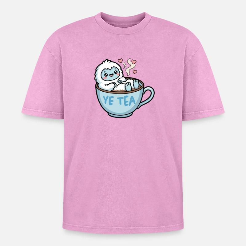 Yeti im Teebecher - Oversized Unisex Premium Acid-Washed T-Shirt - Pink Acid Wash