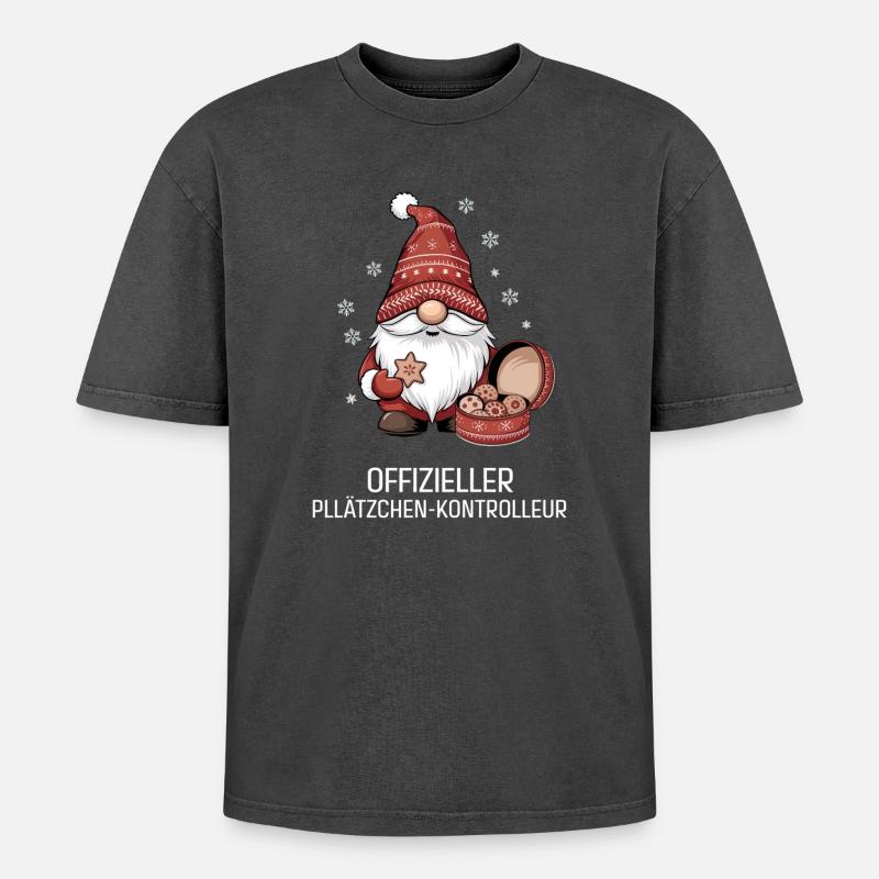 Weihnachtsgnom mit Plätzchen - Oversized Unisex Premium Acid-Washed T-Shirt - undefined