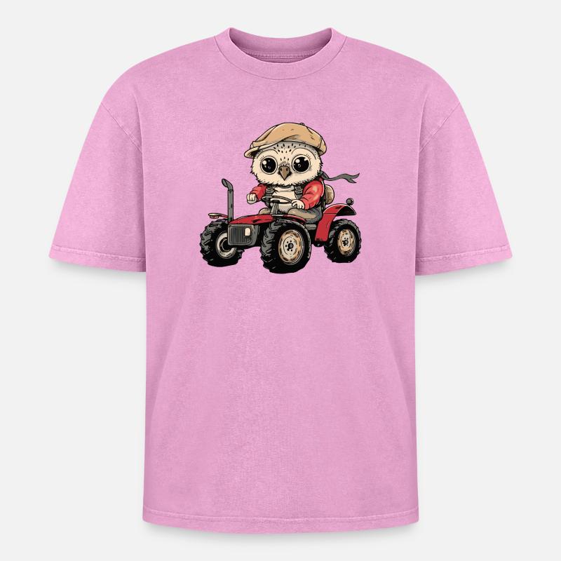Eule Traktor Farmer - Oversized Unisex Premium Acid-Washed T-Shirt - Pink Acid Wash