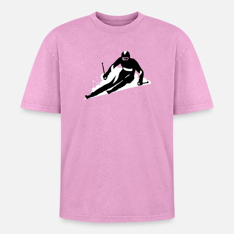 Ski - Oversized Unisex Premium Acid-Washed T-Shirt - acid washed pink