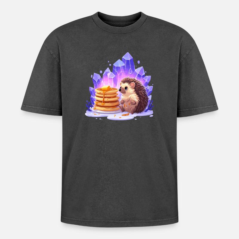 Igel mit Pfannkuchen und Kristallen - Oversized Unisex Premium Acid-Washed T-Shirt - undefined