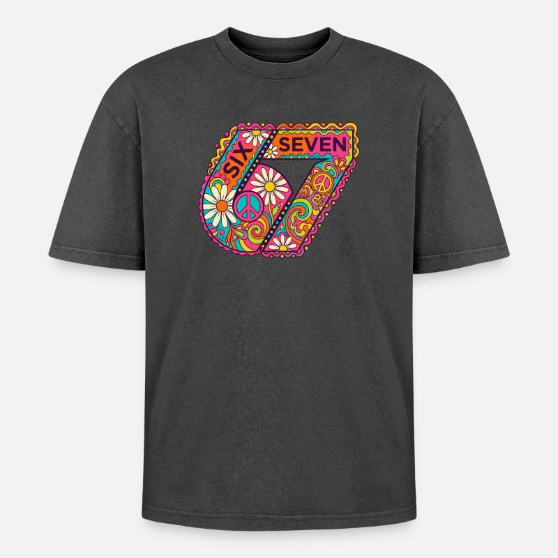 Psychedelische Sieben Blüten - Oversized Unisex Premium Acid-Washed T-Shirt - undefined