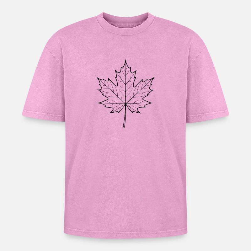 Maple Leaf Line Design - Oversized Unisex Premium Acid-Washed T-Shirt - acid washed pink