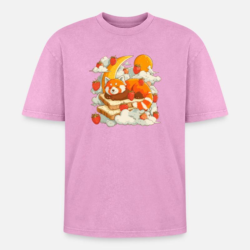 Moon Breakfast Fox - Oversized Unisex Premium Acid-Washed T-Shirt - acid washed pink