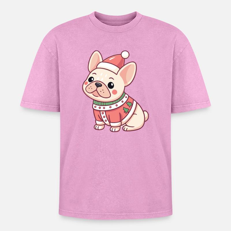 Weihnachtswelpe im roten Pullover - Oversized Unisex Premium Acid-Washed T-Shirt - Pink Acid Wash