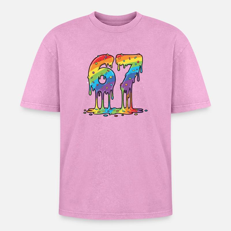 Rainbow 67 Meme Celebration - Oversized Unisex Premium Acid-Washed T-Shirt - acid washed pink