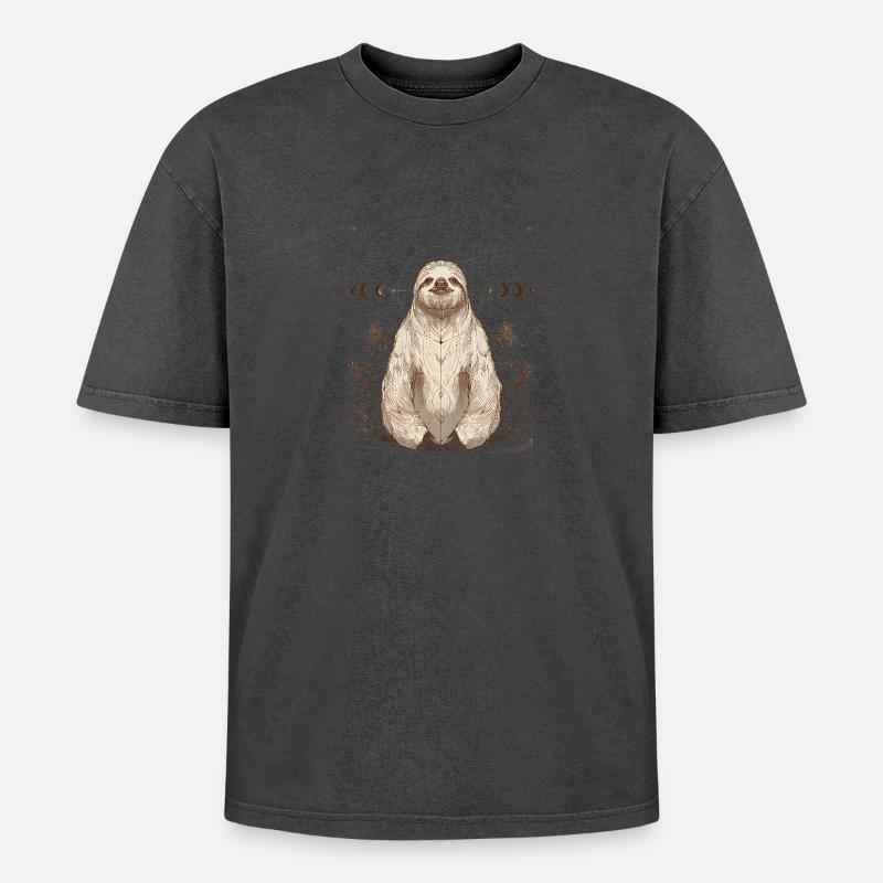Faultier mit Mondphasen im Boho Stil - Oversized Unisex Premium Acid-Washed T-Shirt - Pink Acid Wash