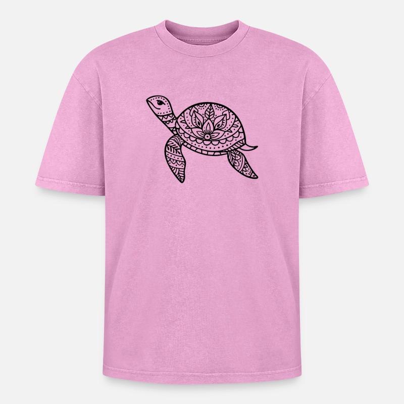 Boho turtle sea illustration Boho style - Oversized Unisex Premium Acid-Washed T-Shirt - acid washed pink