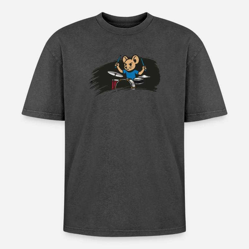 Drumming Mouse in Comic Style - Oversized Unisex Premium Acid-Washed T-Shirt - acid washed pink