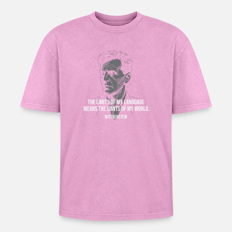Wittgenstein-Zitat: Language Limits Design - Oversized Unisex Premium Acid-Washed T-Shirt - Pink Acid Wash