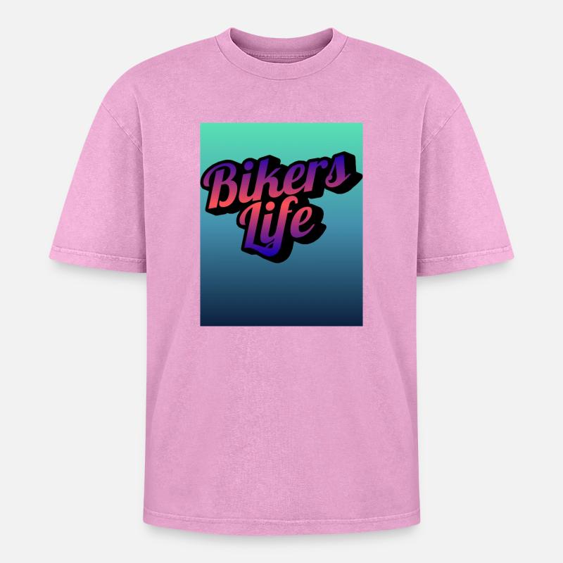 Biker Life Gradient - Oversized Unisex Premium Acid-Washed T-Shirt - acid washed pink
