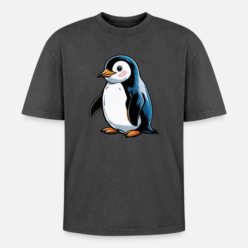 Comic Penguin Blue Tone - Oversized Unisex Premium Acid-Washed T-Shirt - undefined