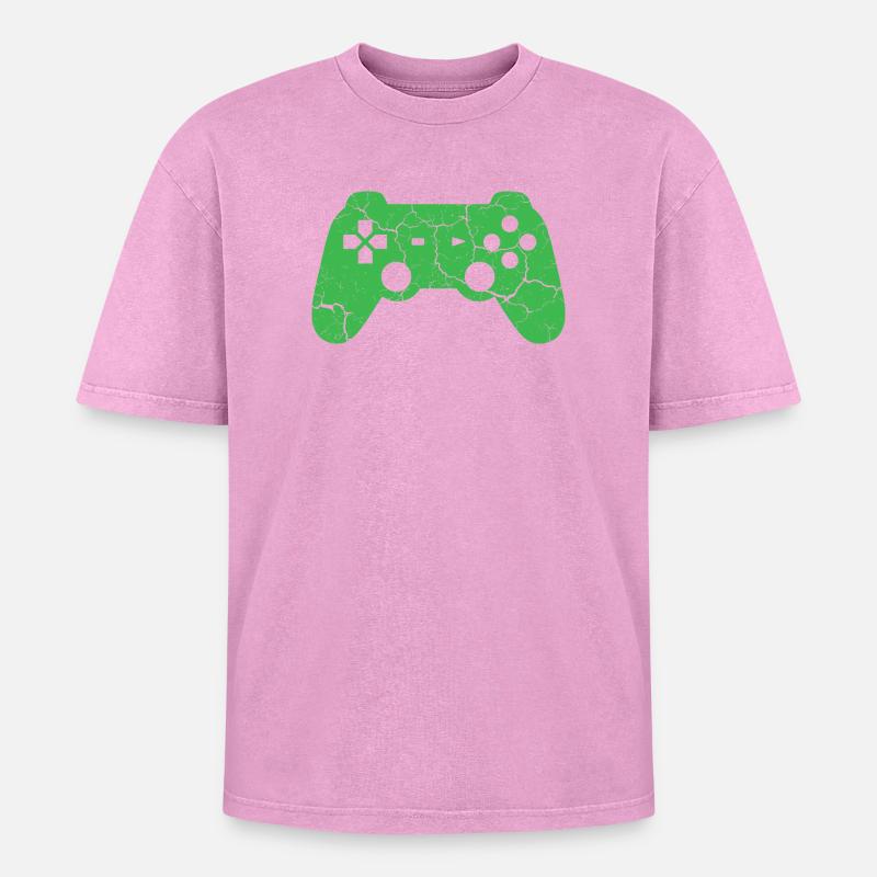 Controller-Gaming - Oversized Unisex Premium Acid-Washed T-Shirt - Pink Acid Wash
