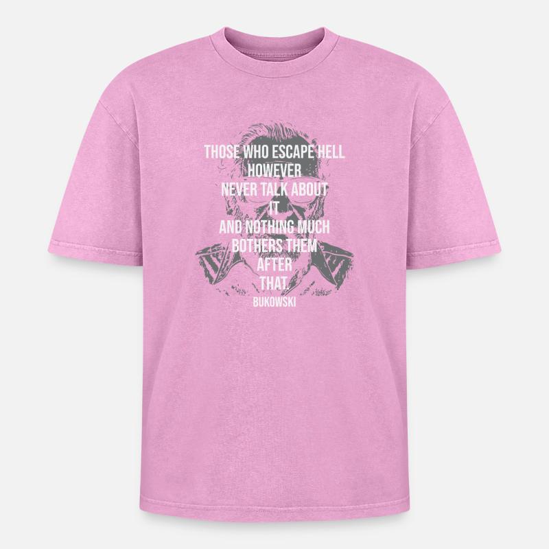 Gritty Bukowski Portrait Tee - Oversized Unisex Premium Acid-Washed T-Shirt - acid washed pink