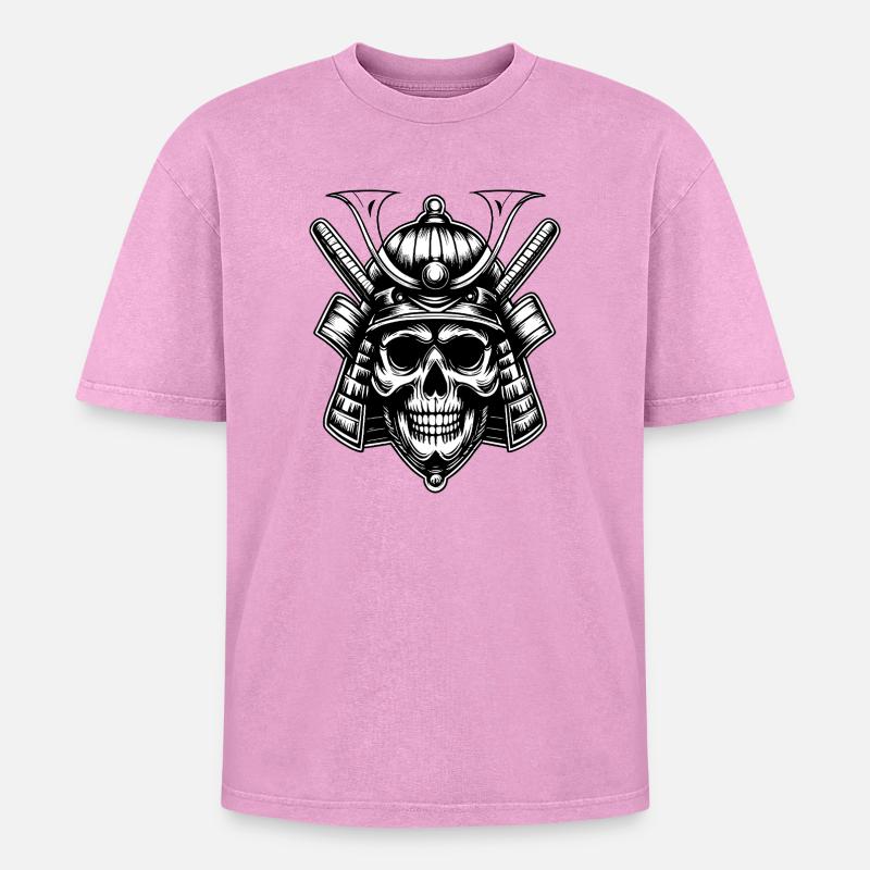 Schädel Samurai Krieger Emblem - Oversized Unisex Premium Acid-Washed T-Shirt - Pink Acid Wash