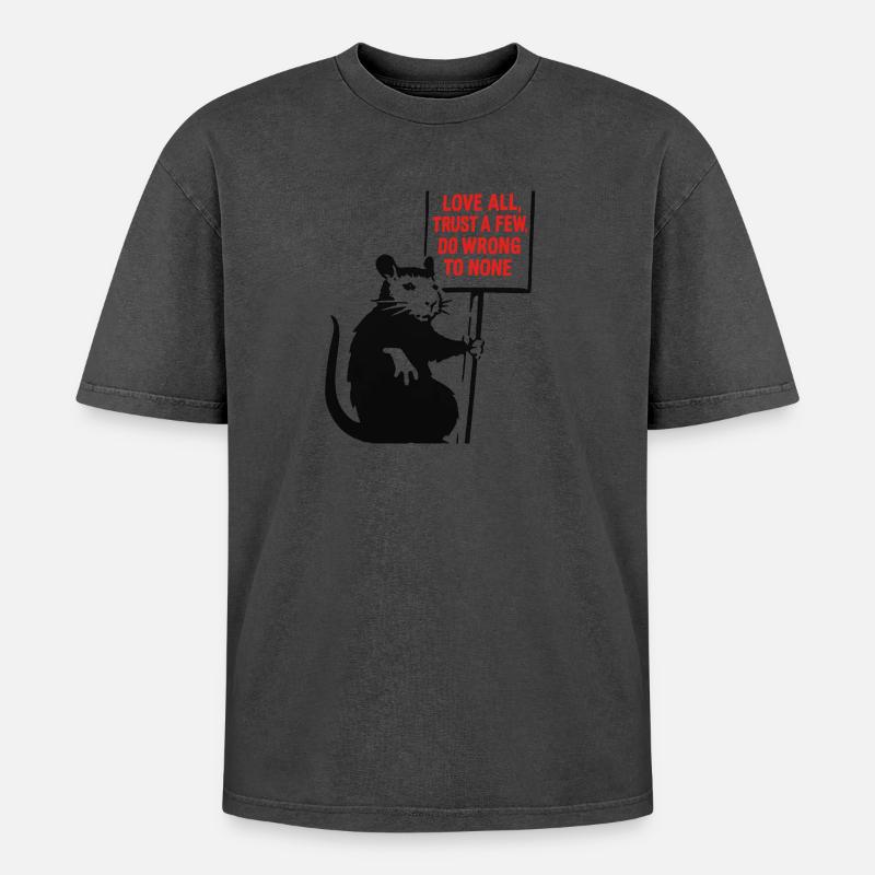 Ratte mit Protest-Schild - Oversized Unisex Premium Acid-Washed T-Shirt - Pink Acid Wash