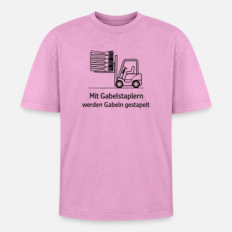 forklift pun fork stacking - Oversized Unisex Premium Acid-Washed T-Shirt - acid washed pink