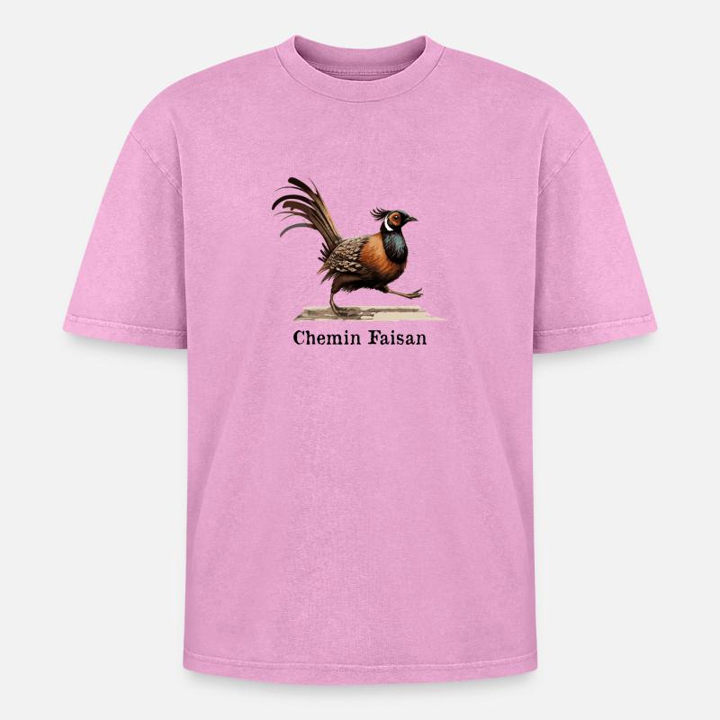 PHEASANT PATH! - Oversized Unisex Premium Acid-Washed T-Shirt - acid washed pink