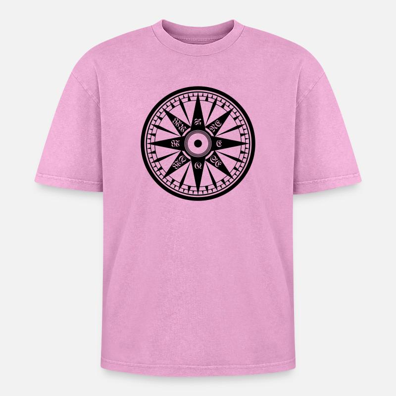 Kompass / Compass – Windrose, Schiffskompass - Oversized Unisex Premium Acid-Washed T-Shirt - Pink Acid Wash