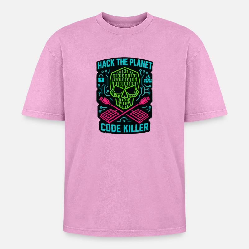 Hack the Planet Code Killer – Cybersicherheit - Oversized Unisex Premium Acid-Washed T-Shirt - Pink Acid Wash