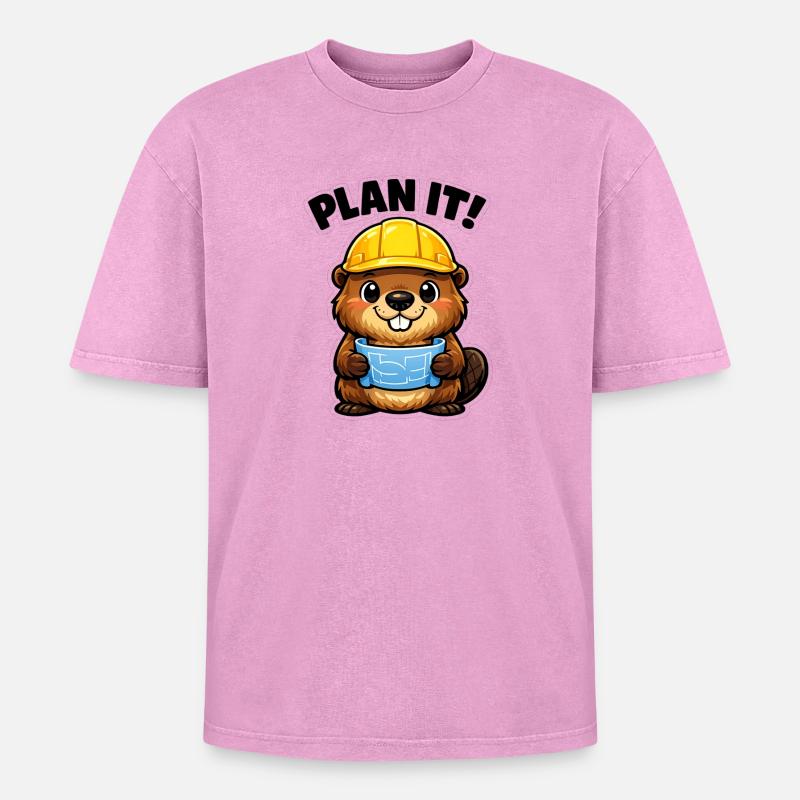 Bauheld Beaver avec Plan - T-shirt Premium unisexe oversize acid-washed - rose délavé acide