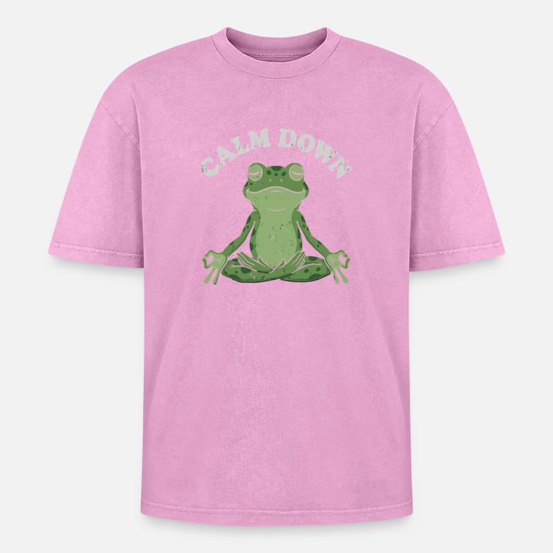 Little Toad Meditation Pose - Oversized Unisex Premium Acid-Washed T-Shirt - acid washed pink