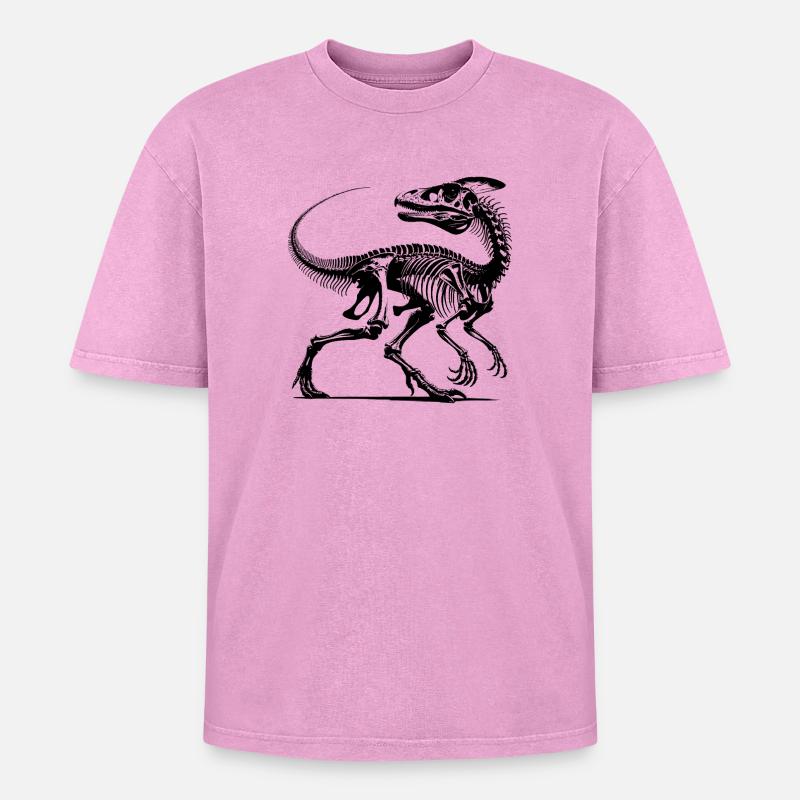 Dinosaur Raptor with Backbone Bones - Oversized Unisex Premium Acid-Washed T-Shirt - acid washed pink