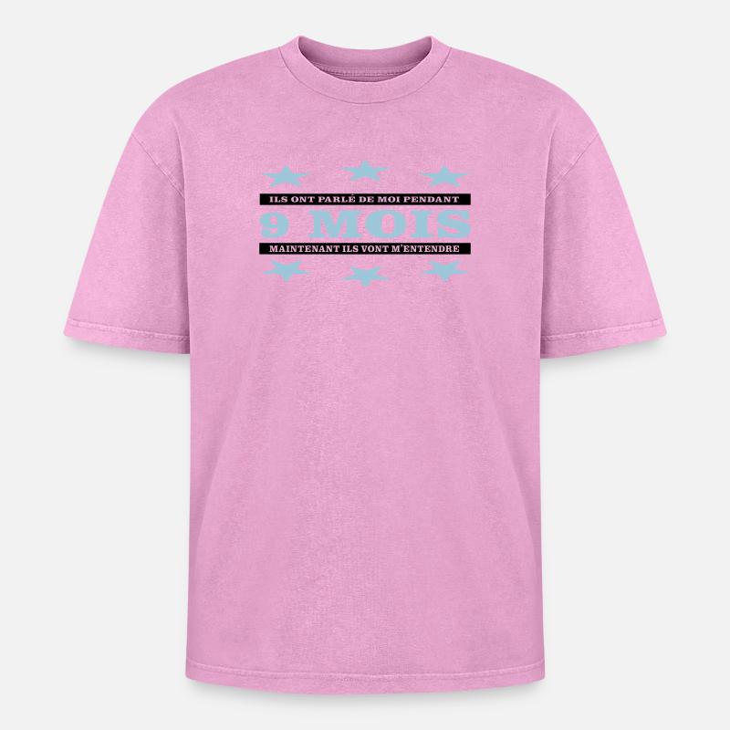 9 MOIS - T-shirt Premium unisexe oversize acid-washed - rose délavé acide