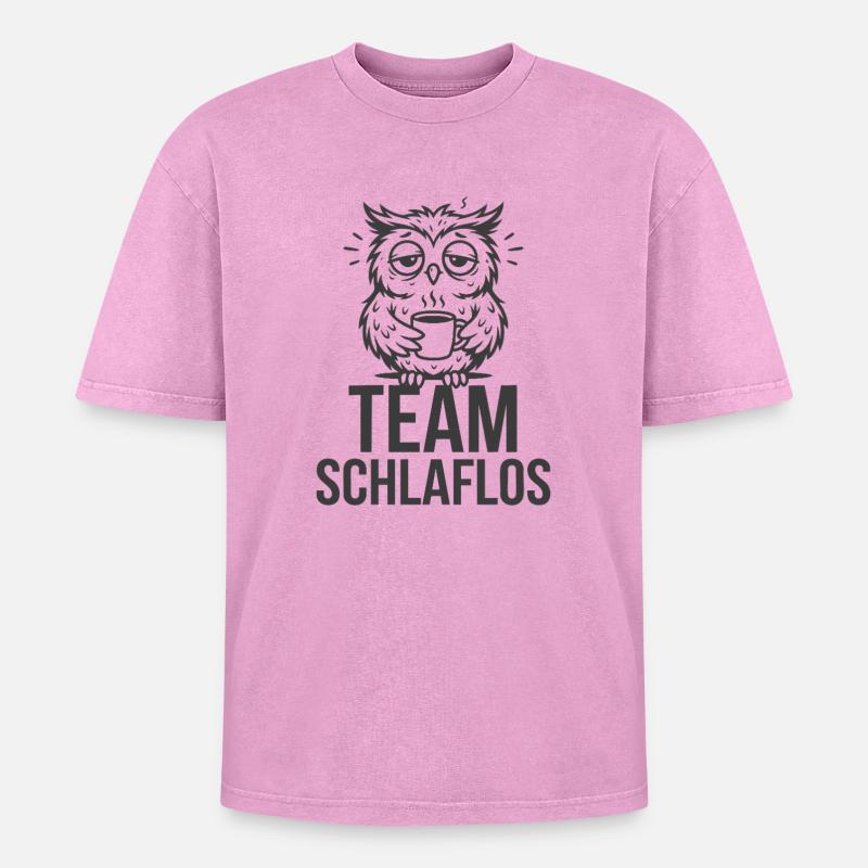 Team Sleepless – Tired Owl - Oversized Unisex Premium Acid-Washed T-Shirt - acid washed pink