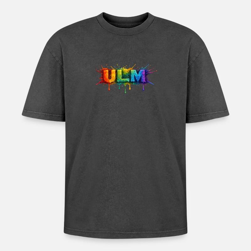 Regenbogenfarben ULM Schriftzug - Oversized Unisex Premium Acid-Washed T-Shirt - Pink Acid Wash