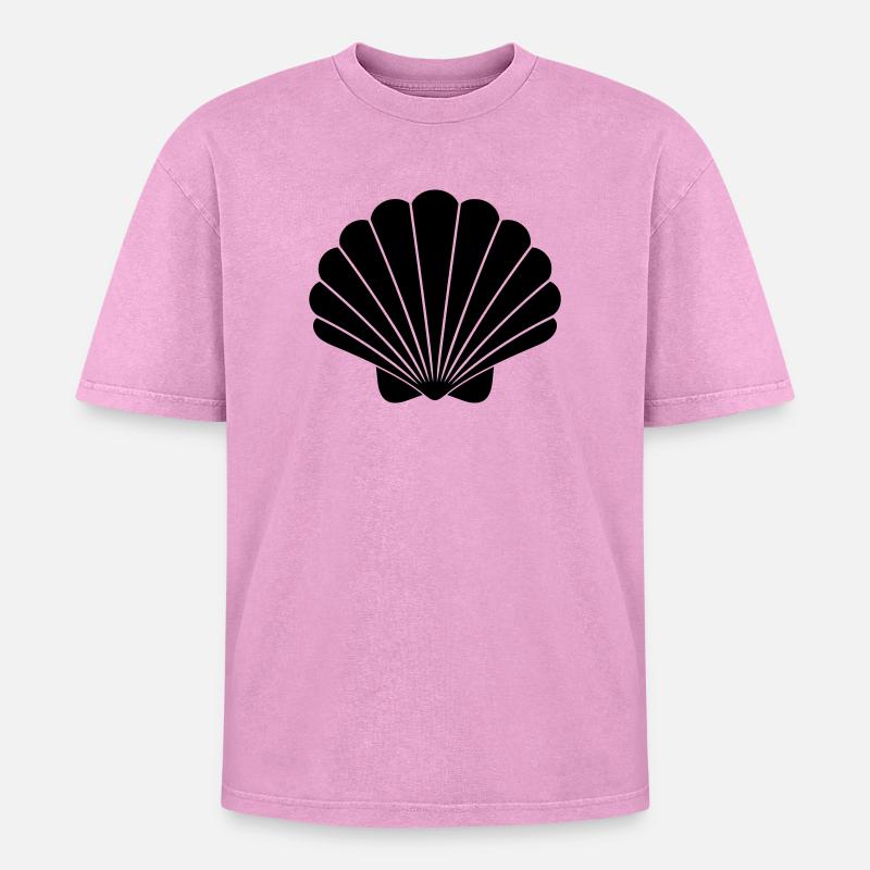 Shell Symbol Minimal Maritime - Oversized Unisex Premium Acid-Washed T-Shirt - acid washed pink