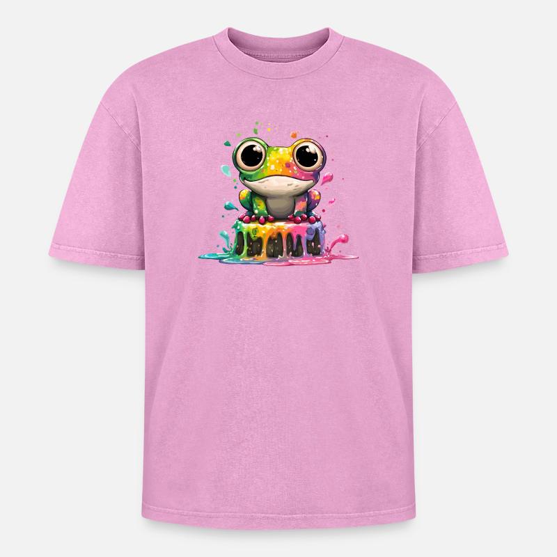 Rainbow Frog Kitchen Magic - Oversized Unisex Premium Acid-Washed T-Shirt - acid washed pink