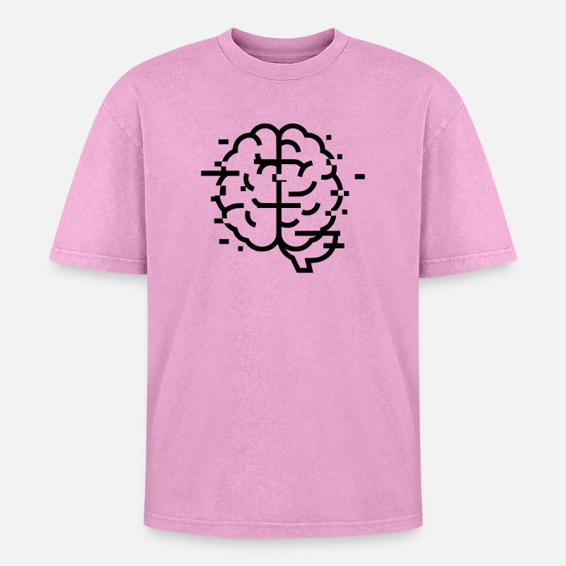 Brain Glitch Headache - Oversized Unisex Premium Acid-Washed T-Shirt - acid washed pink