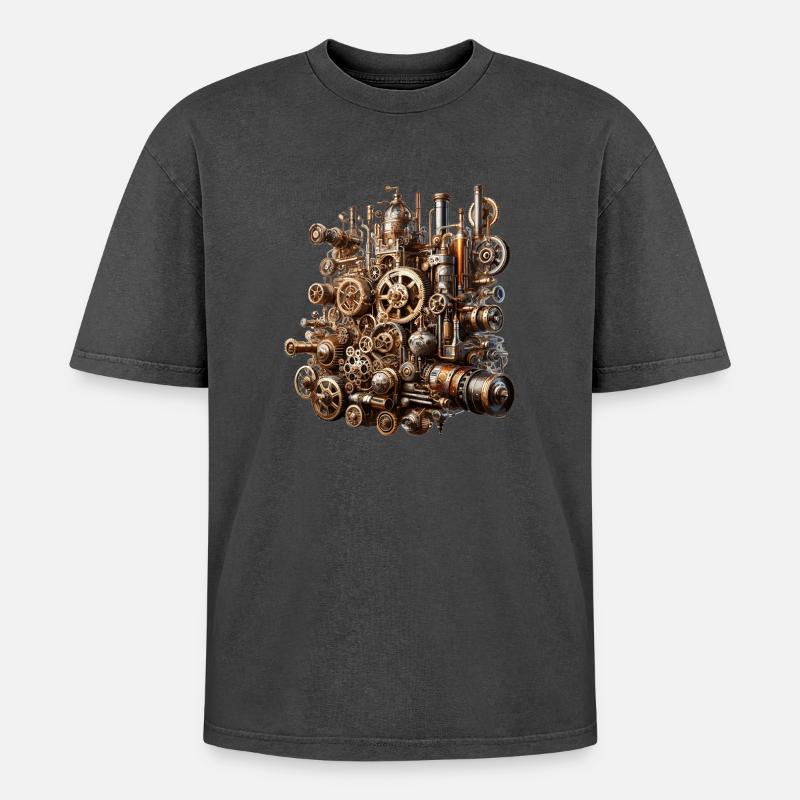 Steampunk Gearwerk Koloss - Oversized Unisex Premium Acid-Washed T-Shirt - Pink Acid Wash
