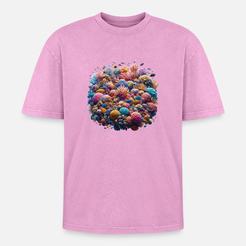 Korallenriff Farbmeer - Oversized Unisex Premium Acid-Washed T-Shirt - Pink Acid Wash