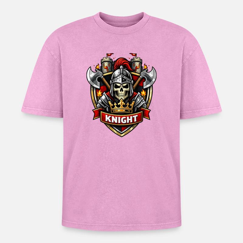 Crusader Skull Emblem - Oversized Unisex Premium Acid-Washed T-Shirt - acid washed pink